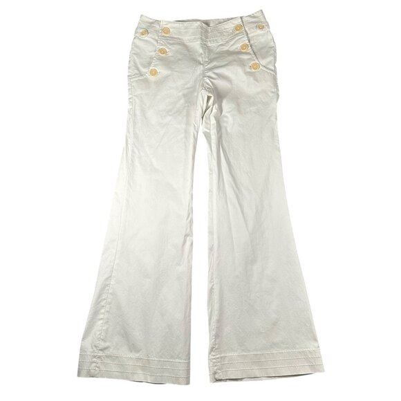 Banana Republic Pants - Banana Republic Womens 6 Martin Fit White Wide Leg Pants Buttons *Stains